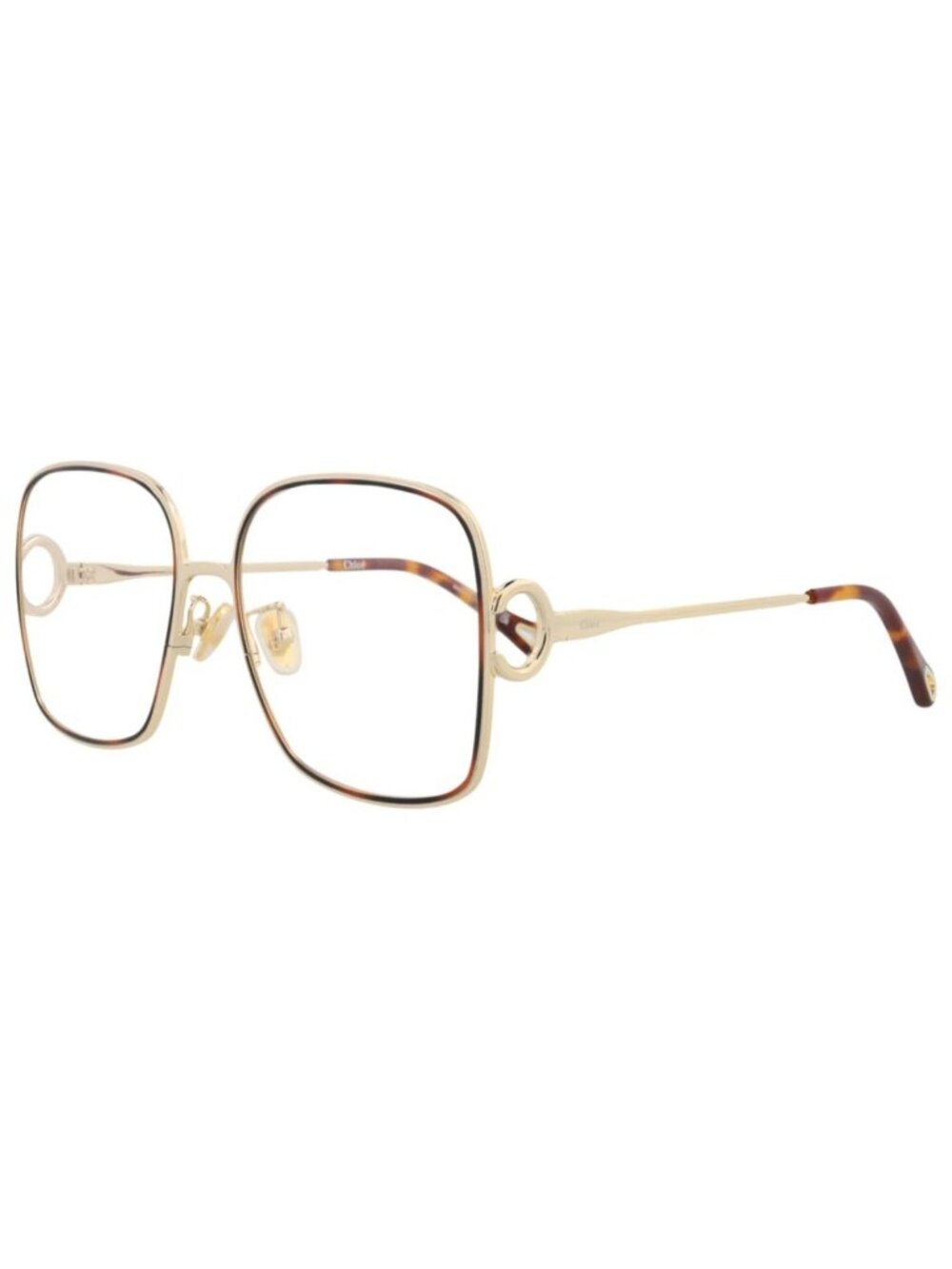 New Chloé Women's Eyeglasses Square Rectangle Metal Frame Gold Gold Transparent